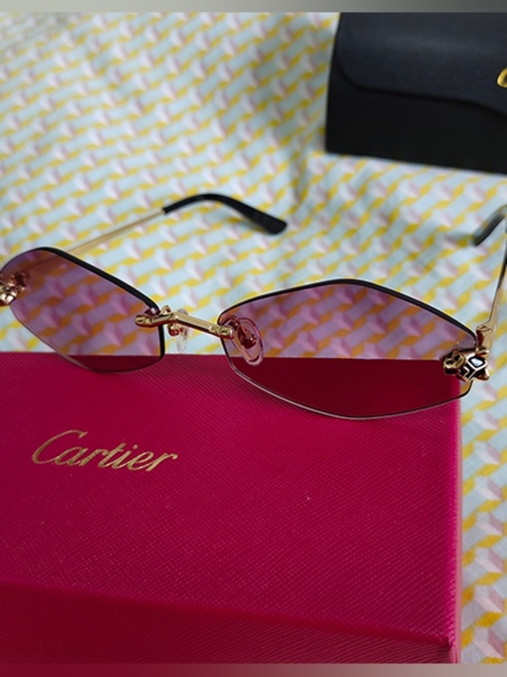 Cartier Rimless Sunglasses with Pink Gradient Lenses and Gold Frame
